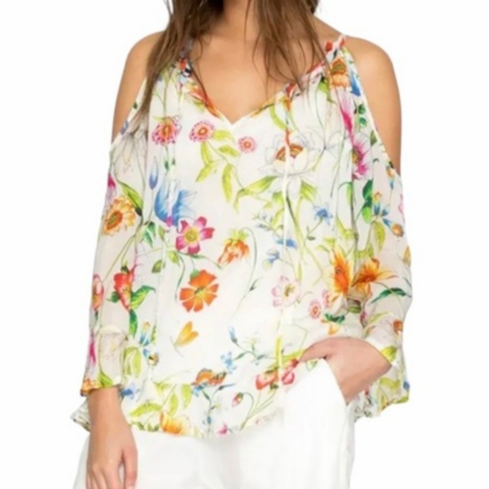 Johnny Was Fusion Cold Shoulder Floral Top Size Small